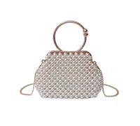 SHESRA Bolsa de perlas de lujo, bolso de cadena, bolso de noche, bolso de mano de perlas artificiales, bolsas hechas a mano para fiesta, boda, novia, viajes, 19, Blanco