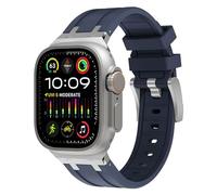 Shesyuki Sport Silicone Strap Compatible with Apple Watch Ultra 2 / Ultra 49mm 45mm 44mm 42mm for Men, iWatch Ultra/Ultra 2 SE Series 9 8 7 6 5 4（Silver Adapter-Blue）