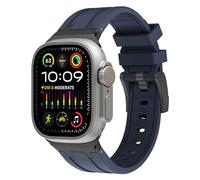 Shesyuki Sport Silicone Strap Compatible with Apple Watch Ultra 2 / Ultra 49mm 45mm 44mm 42mm for Men, iWatch Ultra/Ultra 2 SE Series 9 8 7 6 5 4（Black Adapter- Blue）