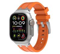 Shesyuki Sport Silicone Strap Compatible with Apple Watch Ultra 2 / Ultra 49mm 45mm 44mm 42mm for Men, iWatch Ultra/Ultra 2 SE Series 9 8 7 6 5 4(Silver Adapter-Orange)