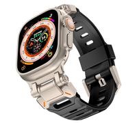 Shesyuki Watch Band Compatible for Apple Watch Ultra 2 Band 49mm 45mm 44mm 42mm, Men Luxury Fluororubber Rugged Silicone Strap with Metal Connector for iWatch Ultra Series 9 8 7 6 5 4 3 2 1 SE