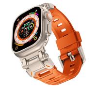 Shesyuki Watch Band Compatible for Apple Watch Ultra 2 Band 49mm 45mm 44mm 42mm, Men Luxury Fluororubber Rugged Silicone Strap with Metal Connector for iWatch Ultra Series 9 8 7 6 5 4 3 2 1 SE