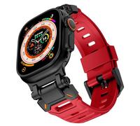 Shesyuki Watch Band Compatible for Apple Watch Ultra 2 Band 49mm 45mm 44mm 42mm, Men Luxury Fluororubber Rugged Silicone Strap with Metal Connector for iWatch Ultra Series 9 8 7 6 5 4 3 2 1 SE