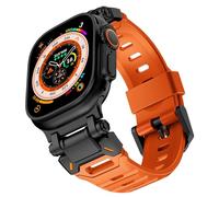 Shesyuki Watch Band Compatible for Apple Watch Ultra 2 Band 49mm 45mm 44mm 42mm, Men Luxury Fluororubber Rugged Silicone Strap with Metal Connector for iWatch Ultra Series 9 8 7 6 5 4 3 2 1 SE