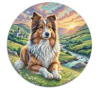 Shetland La ovejadog 1000p Rompecabezas Redondo Adultos-Niños Los animaless Haustiers Cute Circular Puzzle Niños: Decoración Hogar Juegos Edugatoivos TaHaustiere Portátil 1000pcs (67.5x67.5cm)