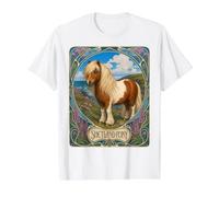 Shetland Pony Elegante Art Nouveau Camiseta gráfica económica, Hombre, Blanco, L