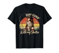 Shetland Sheepdog Retro Vintage Día del Padre Pescador Camiseta