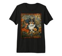 Shetland Sheepdog Sheltie Dog Art Nouveau con Estampado Floral Camiseta Premium