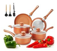 SHEUMNT de 11 piezas juego de utensilios de cocina antiadherentes, apto para horno y asador, ollas y sartenes, juego de cocina, sartenes, cacerolas, salteadores, cocina, hogar, apto para lavavajillas