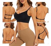 Shewant Brasier de espalda baja para mujer, sin varillas, sin costuras, sin espalda, tirantes multidirección, brasier halter convertible con relleno extraíble, Negro, S
