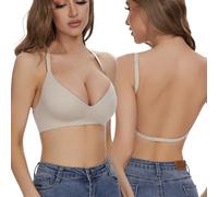 Shewant Sujetador convertible multidirección, sin costuras, sin varillas, push up, espalda baja, para mujer, Almendra, S