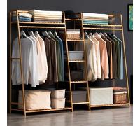 ShEyle Perchero Burro de Bambú, Armario Abierto Madera Perchero de Pie con 9 Estantes Ganchos para Ropa Zapatos Bolsas Canastas Burro Ropa Multifuncional para Dormitorio Salón,Wood Color,190X40X140