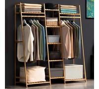 ShEyle Perchero Burro de Bambú, Armario Abierto Madera Perchero de Pie con 9 Estantes Ganchos para Ropa Zapatos Bolsas Canastas Burro Ropa Multifuncional para Dormitorio Salón,Wood Color,130x40x140