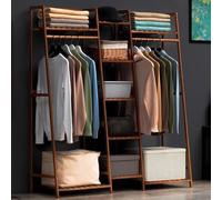 ShEyle Perchero Burro de Bambú, Armario Abierto Madera Perchero de Pie con Zapatero, Vestidores Armarios Abiertos, Multifuncional Perchero de Ropa para Dormitorio Salón, Carga 200 kg,Marrón,130x40x140