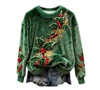 Shfebrinox Sudadera de franela con estampado de gato y perro, de gran tamaño, de forro polar, con temática navideña, acogedor, para festividades, ropa térmica de Navidad, Hgreen, L