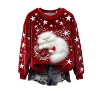 Shfebrinox Suéter de Navidad para mujer, divertido y lindo estampado de gato y perro, sudadera de franela de Navidad de gran tamaño, suéter de Navidad mullido, suéter temático de Navidad, ropa térmica