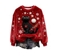 Shfebrinox Suéter de Navidad para mujer, divertido y lindo estampado de gato y perro, sudadera de franela de Navidad de gran tamaño, suéter de Navidad mullido, suéter temático de Navidad, ropa térmica