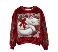Shfebrinox Suéter de Navidad para mujer, divertido y lindo estampado de gato y perro, sudadera de franela de Navidad de gran tamaño, suéter de Navidad mullido, suéter temático de Navidad, ropa térmica