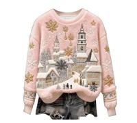 Shfebrinox Suéter de Navidad para mujer, divertido y lindo estampado de gato y perro, sudadera de franela de Navidad de gran tamaño, suéter de Navidad mullido, suéter temático de Navidad, ropa térmica