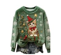 Shfebrinox Suéter de Navidad para mujer, divertido y lindo estampado de gato y perro, sudadera de franela de Navidad de gran tamaño, suéter de Navidad mullido, suéter temático de Navidad, ropa térmica