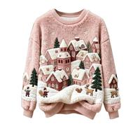 Shfebrinox Suéter de Navidad para mujer, divertido y lindo estampado de gato y perro, sudadera de franela de Navidad de gran tamaño, suéter de Navidad mullido, suéter temático de Navidad, ropa térmica