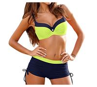 Shffuw Bikini Culotte Mujer Talla Grande Traje de baño Ropa Playa Conjunto Mujer Acolchado Up Trajes Multicolores Braga Alta Top (Yellow, XL)