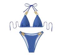 Shffuw Bikini Leopardo Mujer Traje De BañO de baño 2 Piezas para Mujer, Conjunto Bikini con Anillo y Falda Cubrir Swimming Costume Women (Blue, XL)