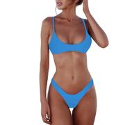 Shffuw Bikinis Mujer Bikini BrasileñO Biquinis Womens 2 Piece Brazilian Thong Sets High Cut Swimsuits Padded Neck Top Bathing Suits Swimwear Braga Reductor Barriga (Blue, M)