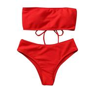 Shffuw Body Sexy Mujer Lenceria Conjunto Lencería Roja Bikini Sin Tirantes para Mujer Bikini De Cintura Alta Traje De Baño Dividido Lencería Sexy para Mujeres Interior Red L