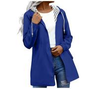 Shffuw Chaqueta Impermeable Mujerchaqueta Mujer Verano Chaqueta Con Capucha De Color Liso Para Mujer Otoño E Invierno Con Bolsillos Y Cremallera Longitud Chubasquero Impermeable Dark Blue Xl