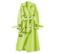 Shffuw Chubasquero Runningchaqueta Chubasquero Mujer Women S Trench Coat Long Double Breasted Jacket Classic Elegant Windproof Lapel Overcoat With Belt Fall Impermeable Mint Green L