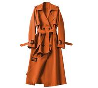 Shffuw Chubasquero Runningchaqueta Chubasquero Mujer Women S Trench Coat Long Double Breasted Jacket Classic Elegant Windproof Lapel Overcoat With Belt Fall Impermeable Orange M