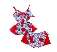 Shffuw Conjunto De Interior Femenina Salto Cama Sexy Women E Printing Sexy Sleepwear Set Pajamas Sleeveless Shorts Lingerie Slim Sleepwear Set Lenceria De Mujer Sexi Interior Conjuntos Red XXL