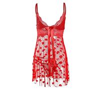Shffuw Conjuntos Interior Sexy Mujer para Mujeres Lenceria Sexy Dessous Negro Mujeres Liguero Lencería Bra and Panty Sets Lencería Y Atrevida De Lujo Mujer Roja Red L