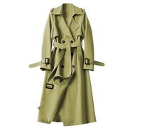 Shffuw Gabardina Mujer Impermeablemono Impermeable Women S Trench Coat Long Double Breasted Jacket Classic Elegant Windproof Lapel Overcoat With Belt Fall Chaqueta Impermeable Green M