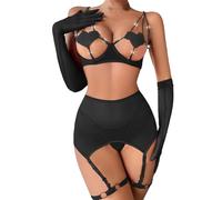 Shffuw Interior Femenina Sexy Mujer San Valentin Women Sexy Lingerie Set with Choker Strappy Garter Belt Underwire and Panty Set Conjuntos De Lenceria Roupa Interior Feminina Bk2 S
