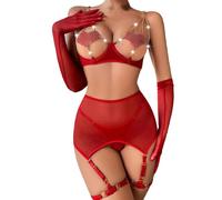 Shffuw Interior Femenina Sexy Mujer San Valentin Women Sexy Lingerie Set with Choker Strappy Garter Belt Underwire and Panty Set Conjuntos De Lenceria Roupa Interior Feminina Rd2 M