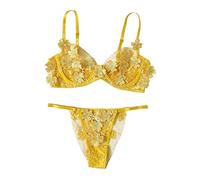 Shffuw Interior Mujer Sexy para Sexo San Valentin Encaje Flores Bralette Tanga Bustier Sexy G-String Bordado Sujetador Lencería Íntimos Interior Mujer Elegante Linceria para Yellow S