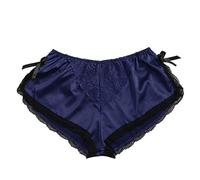 Shffuw Lenceria Erótico Mujer Agujero Interior De Satén De Seda Flores Sexy Pijamas Encaje Interior Mujer Pantalones S-XXXL Lenceria Sexies para Sexy Conjuntos Rojo Blue XXXL