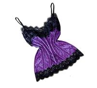 Shffuw Lenceria Mujer Interior Underwear Women Sexy Terciopelo Mujer Nuevo V-Cuello Pantalones Camisola Tops De Dormir Pijamas Lencería Sexy Conjunto Lenceria Interior para Purple M