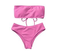 Shffuw Lenceria Mujer Sexy Erótico Cuero Interor Bikini Sin Tirantes para Mujer Bikini De Cintura Alta Traje De Baño Dividido Sexy Lingerie For Women Interior Club Pink L