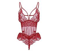 Shffuw Lencería Sexy Mujer para Sexo San Valentin Nuevo Sexy Mesh Lace Women Backless Body Teddy Jumpsuit Lencería Conjuntos Lenceria Disfraz Mujer Halloween Red XL