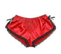 Shffuw Lenceria Sexy Mujer para Sexo San Valentin Satén De Seda Flores Sexy Pijamas De Encaje Interior Mujer Pantalones S-XXXL Conjunto Lenceria Erótico San Valentin Red M