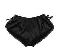 Shffuw Lenceria Sexy Mujer para Sexo San Valentin Satén De Seda Flores Sexy Pijamas De Encaje Interior Mujer Pantalones S-XXXL Conjunto Lenceria Erótico San Valentin Black L