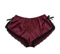 Shffuw Lenseria Sexy para Mujer San Valentin Lenceria Satén De Seda Flores Sexy Pijamas De Encaje Interior Mujer Pantalones S-XXXL Traje Conjunto Lenceria San Valentin Wine XXXL