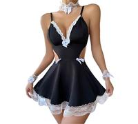 Shffuw Lingerie Sexy Mujer Fantasia Conjunto Lencería Sexy Lingerie For Women Role Play Outfit Cosplay Dress Lace Teddy Apron Cosplay Outfit Set Lenceria Sex Mujer Interior Black XXXL