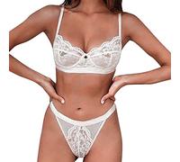 Shffuw Mujeres Interior Sexy Vestido Mujer para Sexo Conjunto De Interior Sexy De Encaje para Mujer Conjunto con Soporte El Pecho Lenceria Sex White L