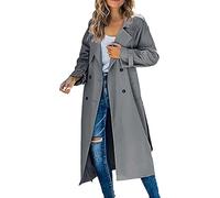 Shffuw Ofertas Mujerchubasquero Running Mujer Gabardina larga con doble botonadura para mujer, de otoño 2023, abrigo ajustado con solapa clásica, prendas de Chubasquero Engomado (Grey, L)