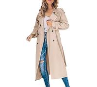 Shffuw Ofertas Mujerchubasquero Running Mujer Gabardina larga con doble botonadura para mujer, de otoño 2023, abrigo ajustado con solapa clásica, prendas de Chubasquero Engomado (Khaki, XXL)