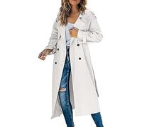 Shffuw Ofertas Mujerchubasquero Running Mujer Gabardina larga con doble botonadura para mujer, de otoño 2023, abrigo ajustado con solapa clásica, prendas de Chubasquero Engomado (White, XXL)